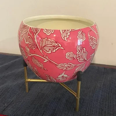 Iron Meena Pot with Stand for Home Decor and Gifting