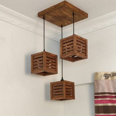 Lyon Brown Solid Wood 3 Light Cluster For Hanging Lights