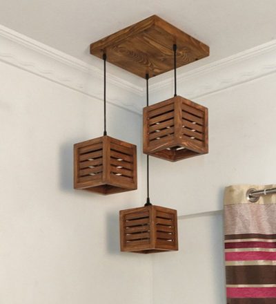 Lyon Brown Solid Wood 3 Light Cluster For Hanging Lights
