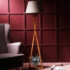 Monica Wooden Floor Lamp with Premium Beige Fabric Lampshade