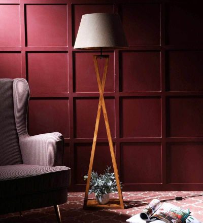 Monica Wooden Floor Lamp with Premium Beige Fabric Lampshade