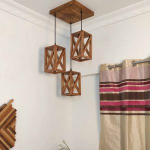 Symmetric Brown Wooden Cluster Hanging Lamp