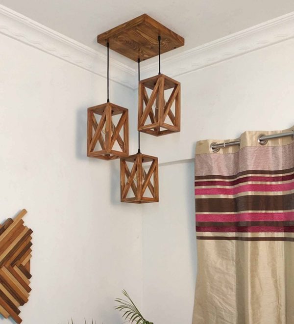 Symmetric Brown Wooden Cluster Hanging Lamp