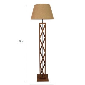 Symmetric Wooden Floor Lamp with Premium Beige Fabric Lampshade