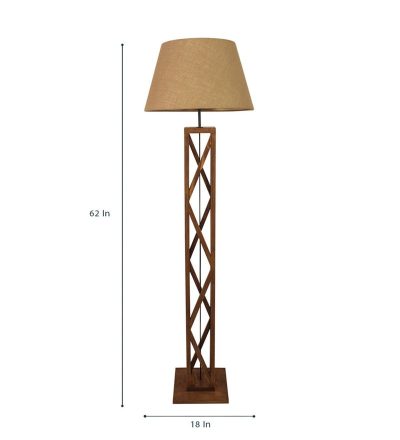 Symmetric Wooden Floor Lamp with Premium Beige Fabric Lampshade