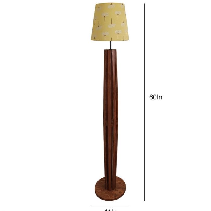 Tall Boy Wooden Floor Lamp With Yellow Printed Fabric Lampshade