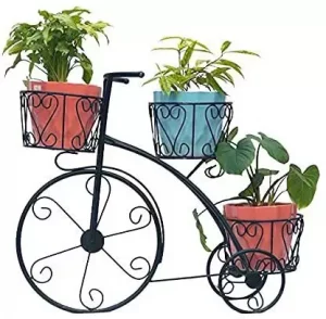 Iron 3 Basket Detachable Planter Stand, Tricycle Plant Stand – Flower Pot Cart Holder Medium (Black)