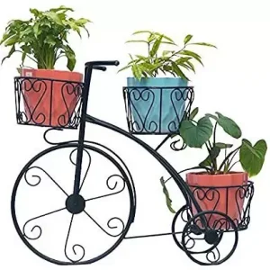 Iron 3 Basket Detachable Planter Stand, Tricycle Plant Stand – Flower Pot Cart Holder Medium (Black)