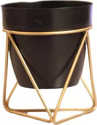 Single Decorative Small Golden Cross Stand with 1 Pot – Black Digital Print, Color Black