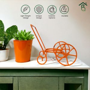 Iron Two Weel Pot Stand for Home Decor and Gifting Orange Color
