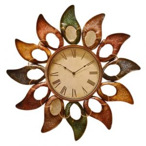 Sun Time Floral Decorative Iron Metal Hanging Wall Clock