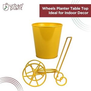 Iron Two Wheel Pot Stand for Home Decor and Gifting Yellow Color