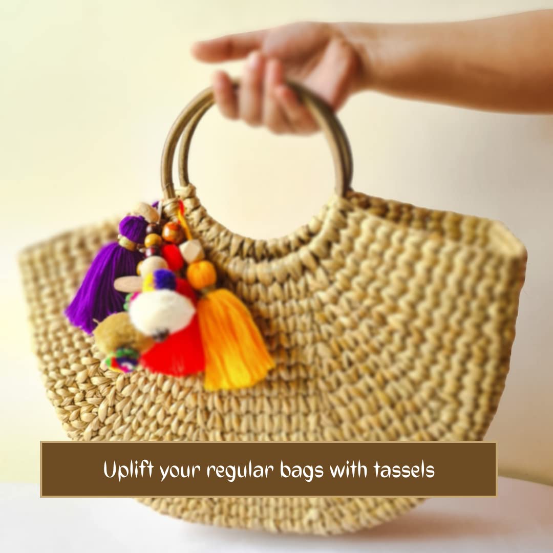 Oval Luna Straw Tote Bag - With Cerulean Blue Tassels | Urbankissed -  Sustainable Marketplace