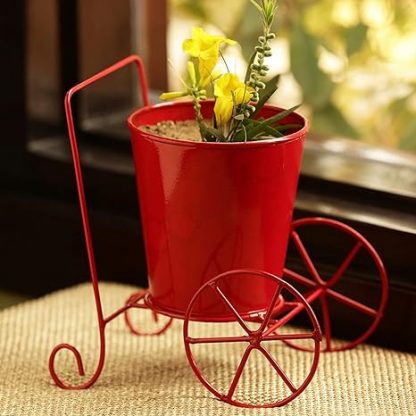 Iron Two Weel Pot Stand for Home Decor and Gifting Red Color