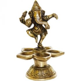 Bhunes Brass Dancing Ganesha Panch Diya Idol