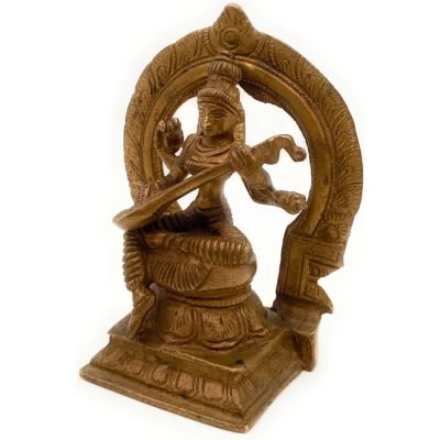 Bhunes Brass Goddess Saraswathi on Peeta Prabhavali Idol