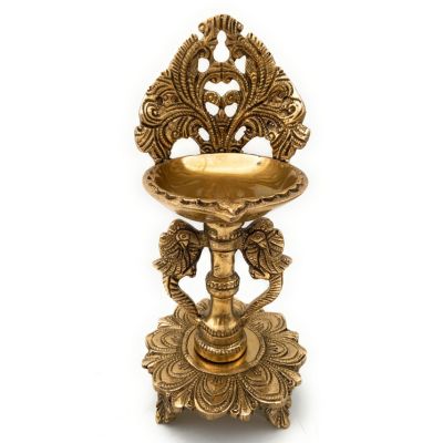 Bhunes Engraved Twin Peacock Brass Lamp