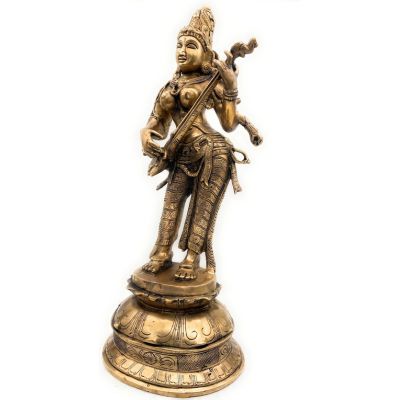 Bhunes Brass Goddess Saraswathi Standing on Peeta Idol