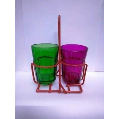 Colourful Set of 2 Chai Glasses with Stand