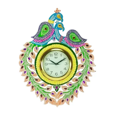 Wall Clock with Double Peacock Designed