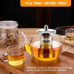 Glass Kettle/Teapot with Stainless Steel Infuser & Lid