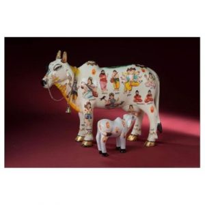 Hand Painted Kamdhenu Cow with Calf Polyresin Showpiece