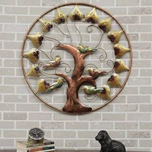 Handcrafted Metal Ring Tree with Birds Wall Frame