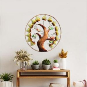 Handcrafted Metal Ring Tree with Birds Wall Frame