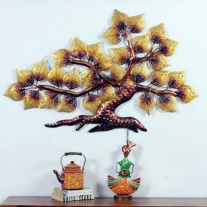 Handcrafted Metal Zik Zak Tree Bird and Nest with LED Lights Wall Decor