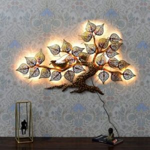 Handcrafted Metal Zik Zak Tree Bird and Nest with LED Lights