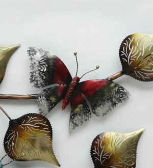 Iron Decorative Leaf Wall Art With Led Butterfly