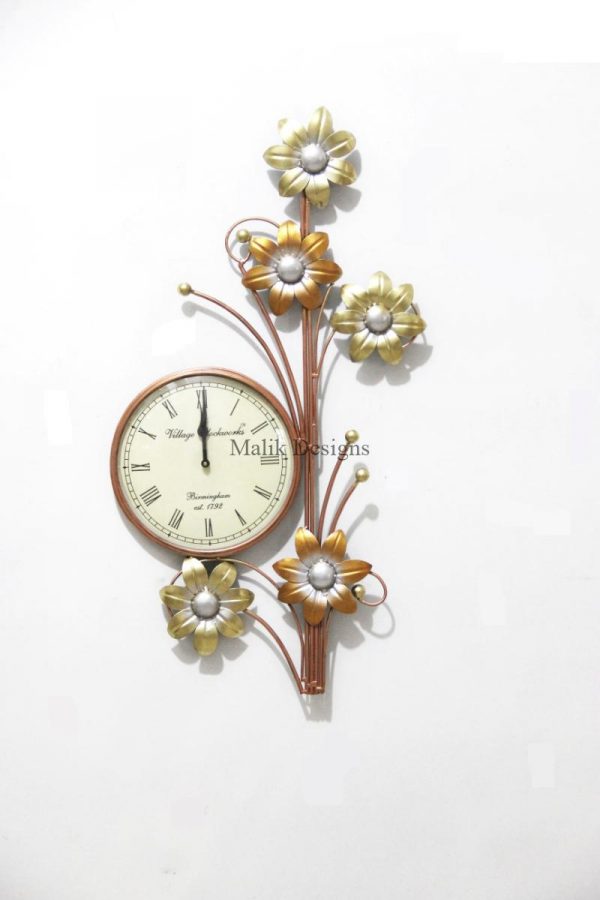 Metal Wall Clock with Flower Design
