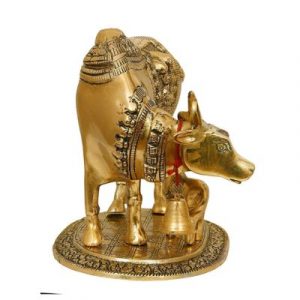 Oxidised Gold Finished Kamdhenu Cow & Calf Figurine