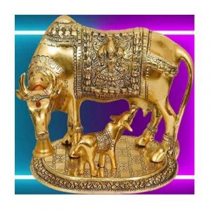 Oxidised Gold Finished Kamdhenu Cow & Calf Figurine