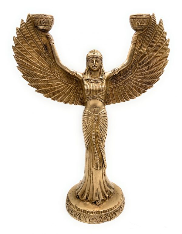 Bhunes Brass Egyptian Statue of Goddess ISIS with Candle Holder