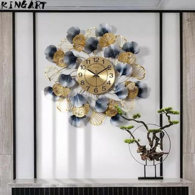 Wall Clock with Black and Golden Gingko leaves