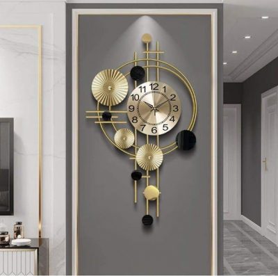 Metal Wall Clock with Gold and Black Hanging