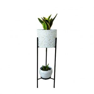 Metal Planters Pot for Indoor Plants with Double Decker Stand (2 Pots+1 Stand)
