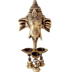 Ganesha Wall Hanging Diya  Bells  Home Decor, Gold Metal Hanging Diyas Oil Lamp, Diwali Gifts, Diyas  Diwali, Ghanti Pooja, Temple Decor