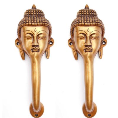 Antique Brass Buddha Face Door Handle Pair (Set of 2 Piece)