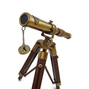 Antique Maritime Brass Telescope with Adjustable Tripod Stand