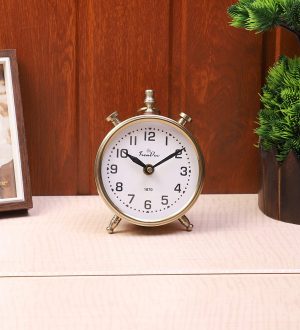 4 inch Dia Metal Table Clock in Gold Finish 4"