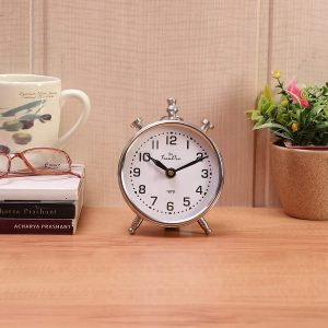 Metal Table Analog Clock in Silver Finish 4 Inches