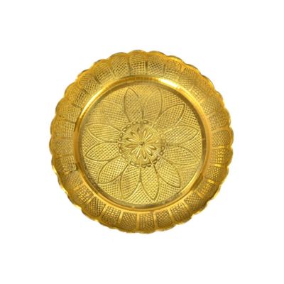 Brass Puja Plate with Flower Embossed Design