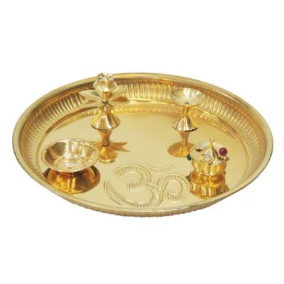 Brass Puja Thali with fixed accessories