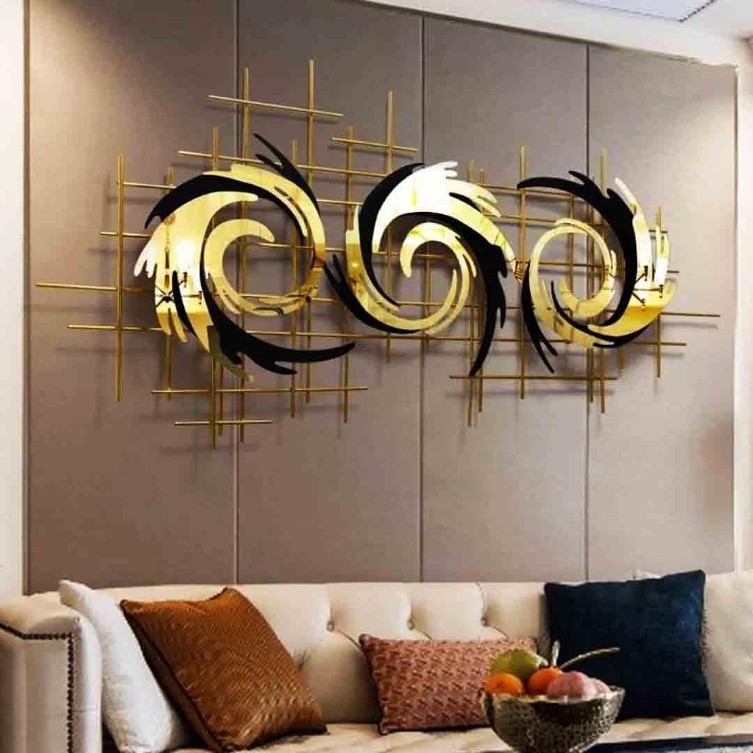 Handcrafted Large Metal Abstract Wall Decor Black Golden Perfect Home Decor, Office Living Room Decoration