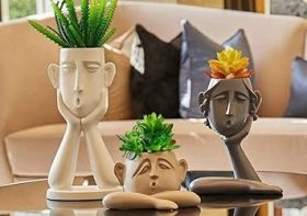 Emotional Faces Resin Planters set of 3