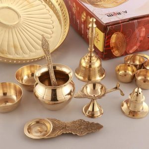 Handcrafted 11 Inches Brass Pooja Thali Set