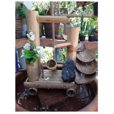 Handcrafted Bamboo and Coconut Shell Table Top Fountain
