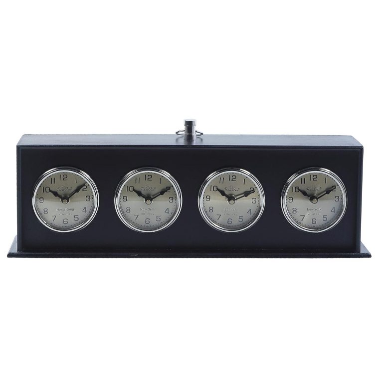 Nickel and Black Wooden World Timer Table Clock